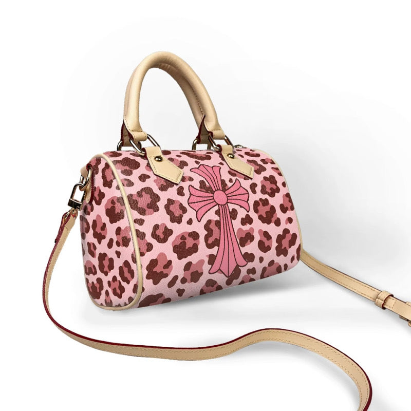 LIGHT PINK CHROME HRT LEOPARD PRINT PURSE (pre-order)