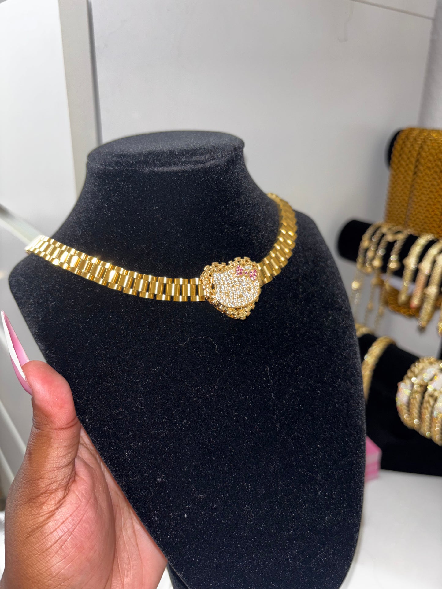 HK PINK BOW ROLEX NECKLACE