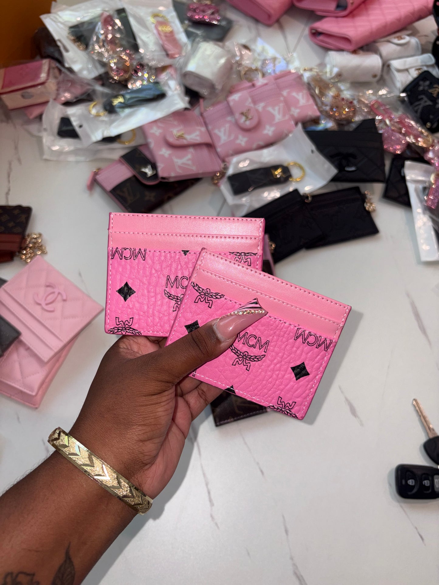 PINK MCM CARD HOLDER