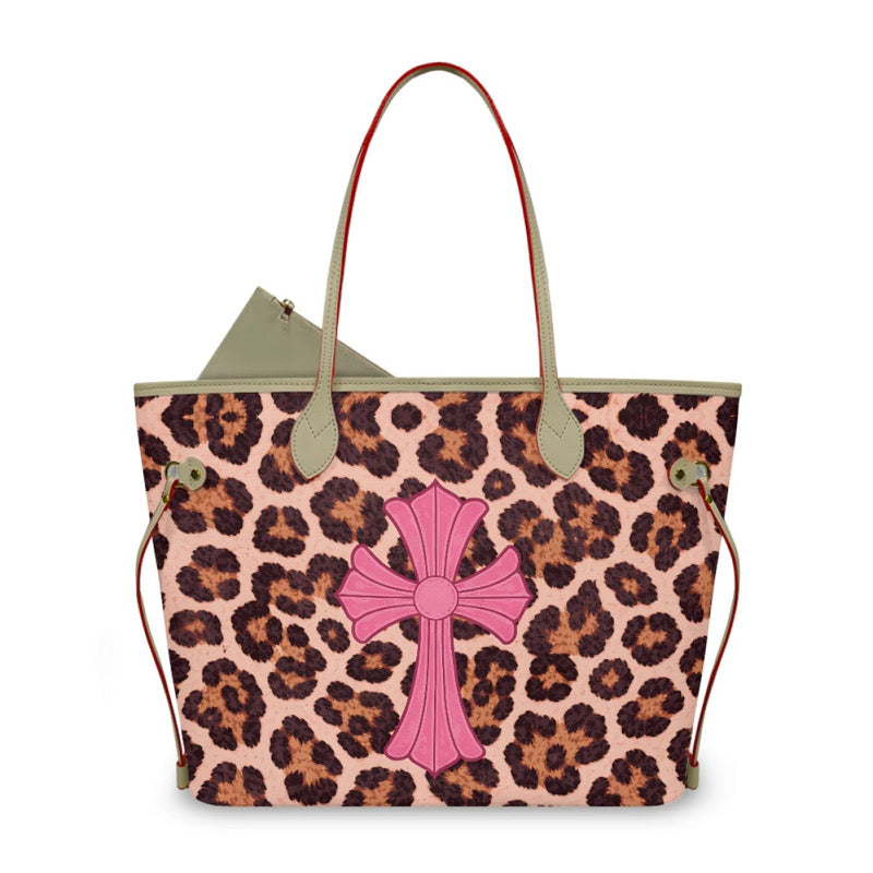 PINK CHROME HEART LEOPARD PRINT TOTE BAG (pre-order)
