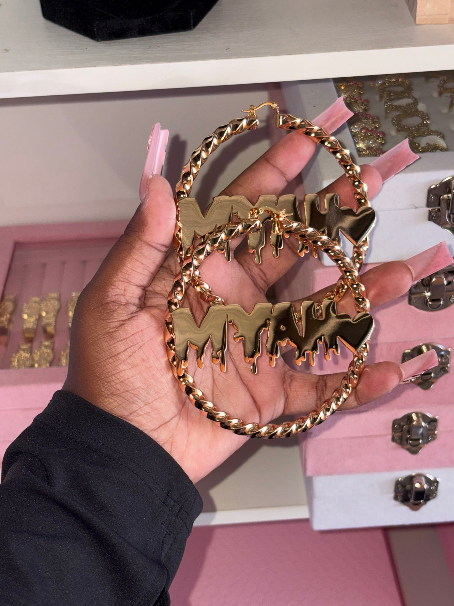 CUSTOM NAME DRIP HEART HOOPS (pre-order)