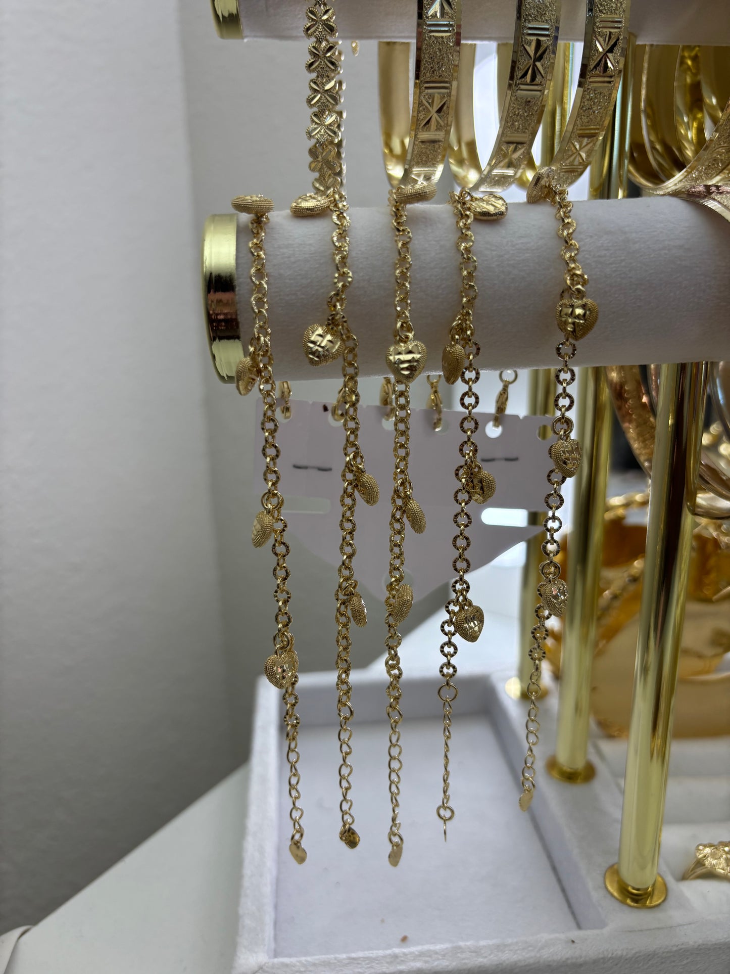 GOLD FILLED DANGLY HEARTS BRACELET