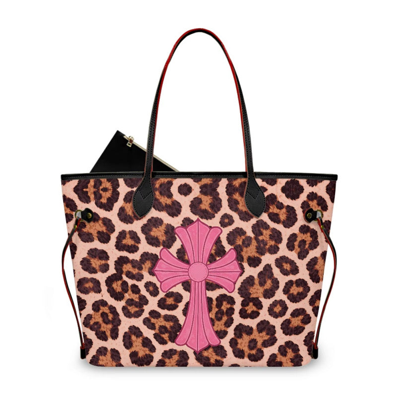 PINK CHROME HEART LEOPARD PRINT TOTE BAG (pre-order)