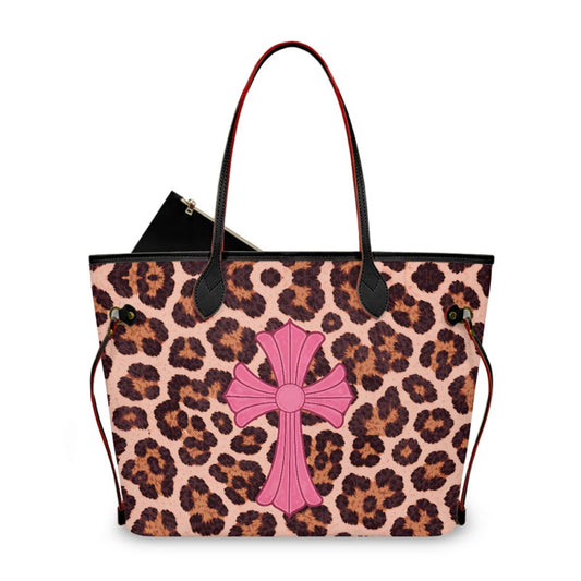 PINK CHROME HEART LEOPARD PRINT TOTE BAG (pre-order)