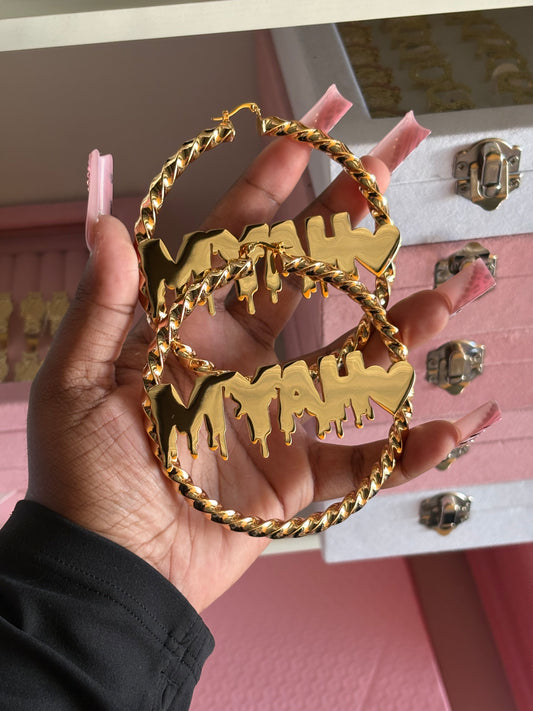 CUSTOM NAME DRIP HEART HOOPS (pre-order)