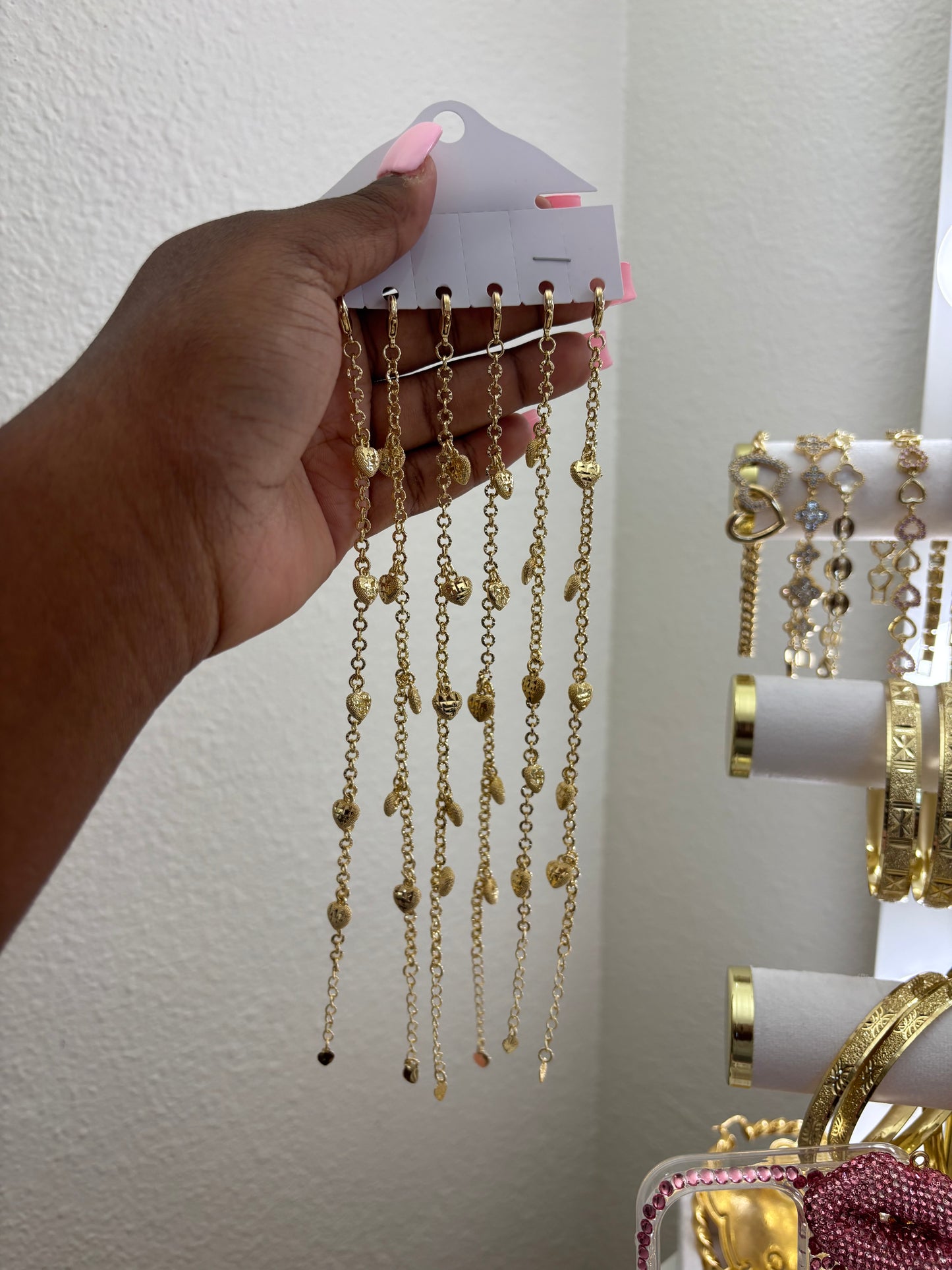 GOLD FILLED DANGLY HEARTS BRACELET