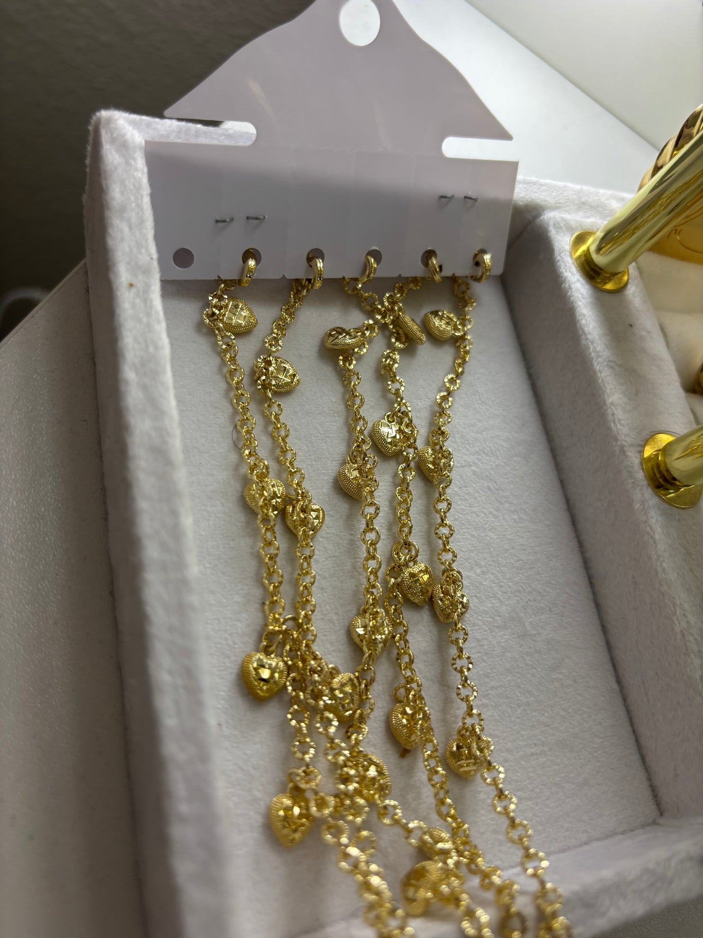 GOLD FILLED DANGLY HEARTS BRACELET