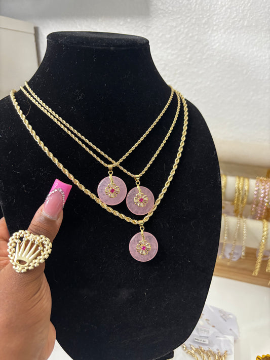 PINK WHEEL OF FORTUNE NECKLACE