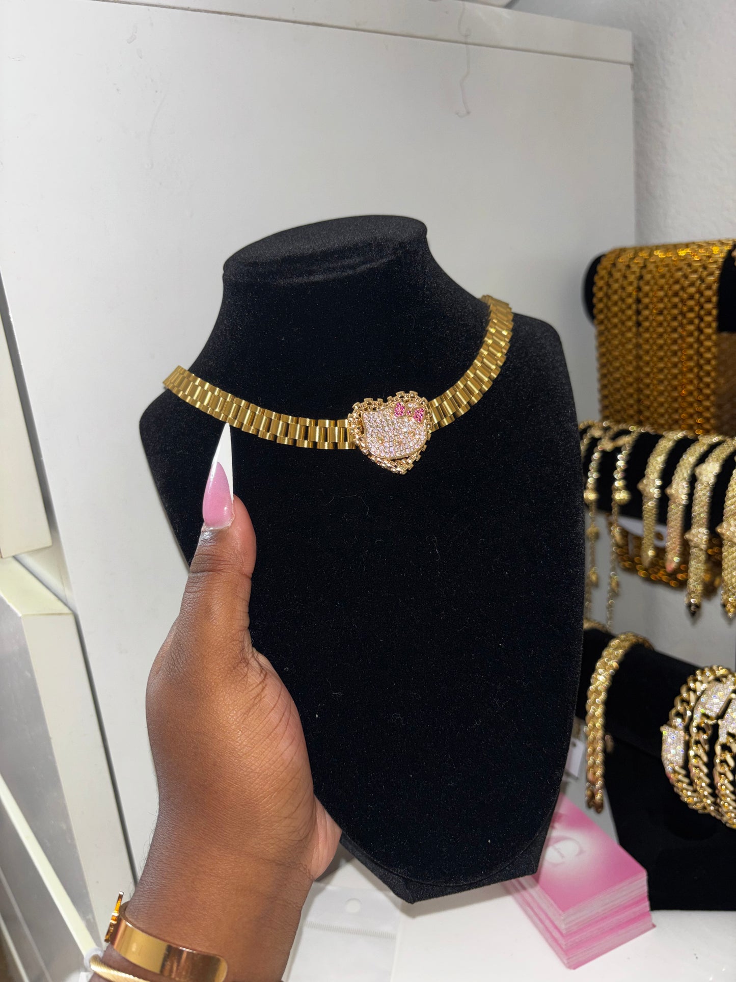 HK PINK BOW ROLEX NECKLACE