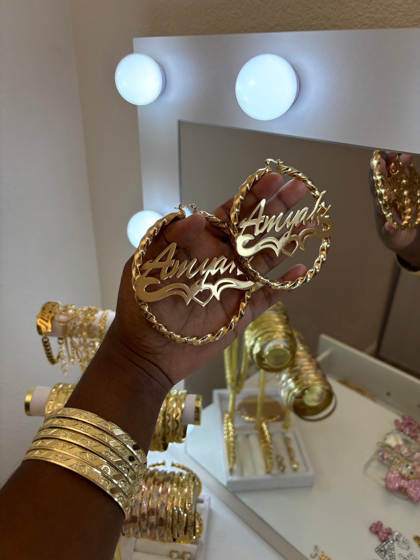 CUSTOM NAME HOOPS (open heart)